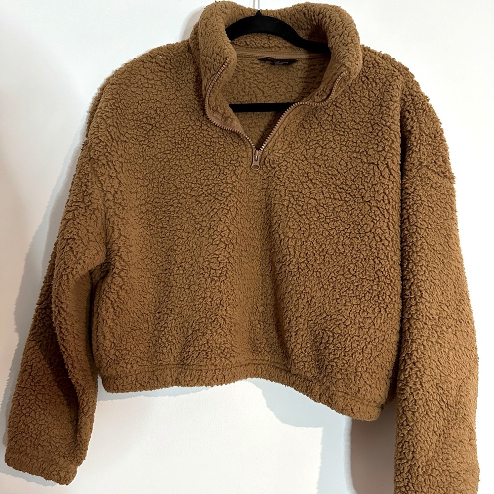 No Boundaries Brown Cowl Neck Sweater Plush Sherpa